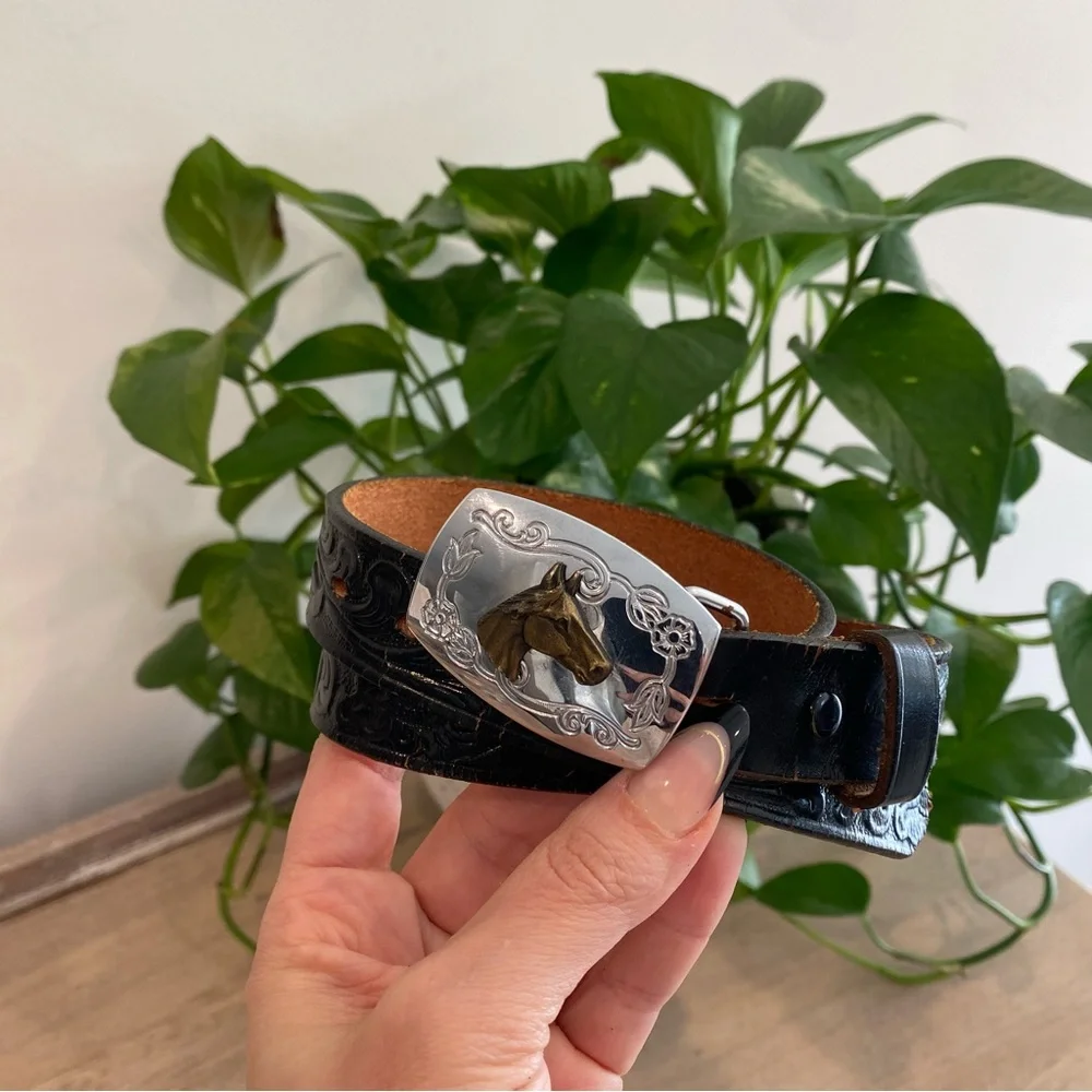 Justin Western Equestrian Brass And Silver Buckle Leather Belt